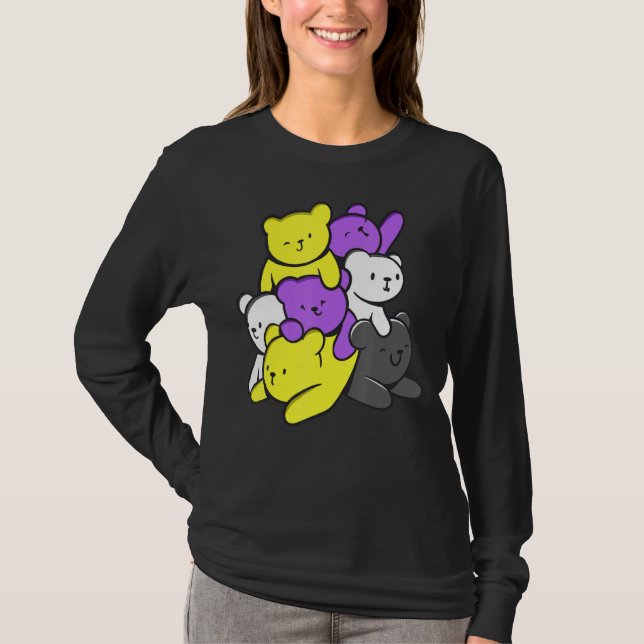 Nonbinary Cute Bears Nonbinary Flag Nonbinary Prid T-Shirt (Front)