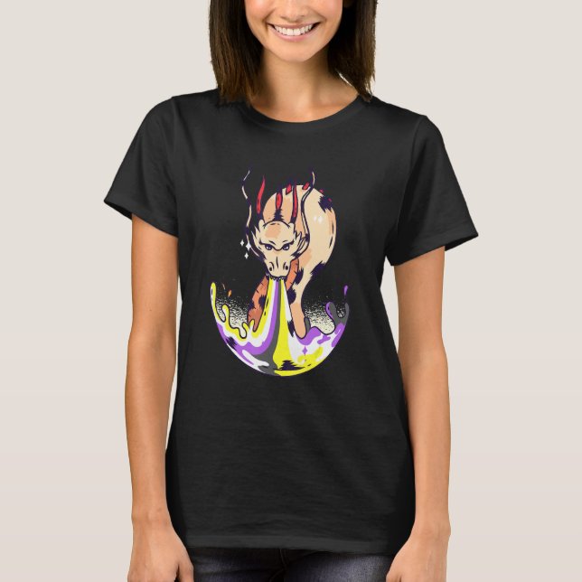 Nonbinary Dragon FIre LGBTQ Nonbinary Flag Nonbina T-Shirt (Front)
