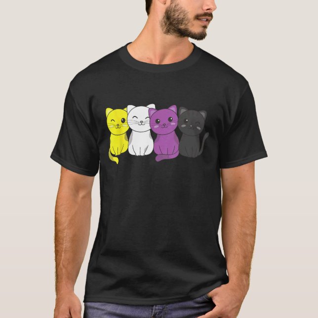 Nonbinary Flag Non Binary Pride LGBTQ Cats Nonbina T-Shirt (Front)