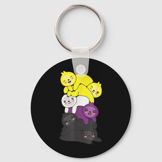 Nonbinary Flag Non Binary Pride Lgbtq Sloth _1  Key Ring (Front)
