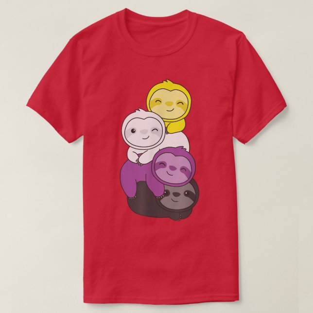 Nonbinary Flag Pile Pride LGBTQ sloths cute Nonbin T-Shirt (Design Front)