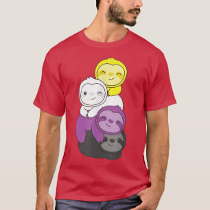 Nonbinary Flag Pile Pride LGBTQ sloths cute Nonbin T-Shirt