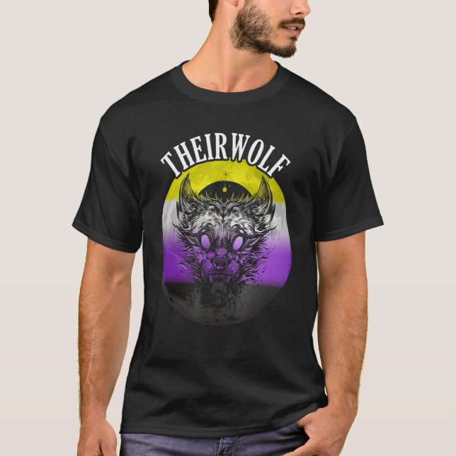 Nonbinary Flag Theirwolf Nonbinary Pride LGBTQ Gen T-Shirt (Front)