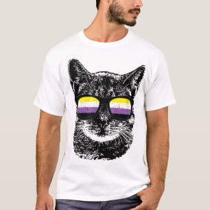 Nonbinary Gay Pride Cat LGBT Sunglasses T-Shirt