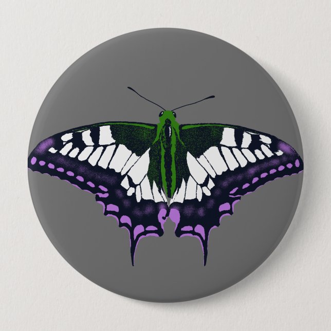 Nonbinary Genderqueer Pride Swallowtail Butterfly 10 Cm Round Badge (Front)