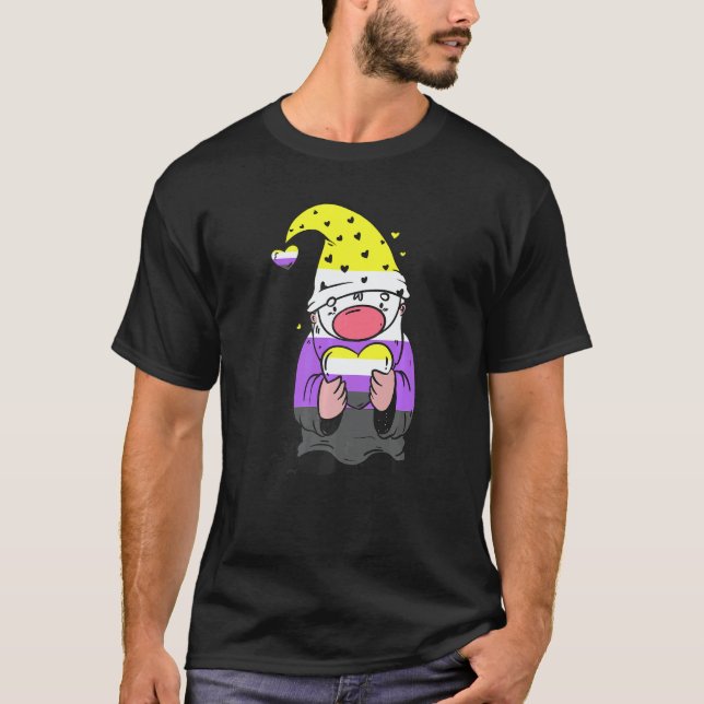Nonbinary Gnome Heart Nonbinary Flag LGBT Nonbinar T-Shirt (Front)