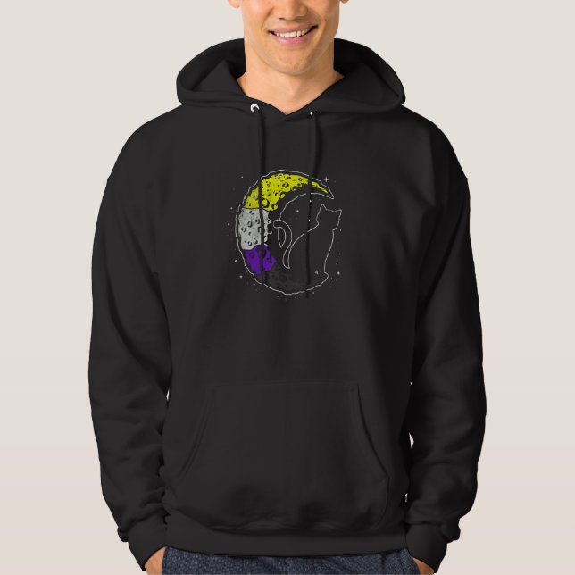 Nonbinary Moon Space Cat Lgbt Pride With Nb Non Bi Hoodie (Front)
