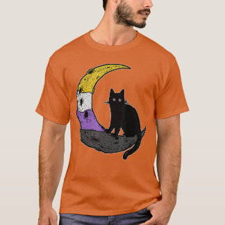 Nonbinary Moon Space Cat LGBT Pride with NB NonBin T-Shirt