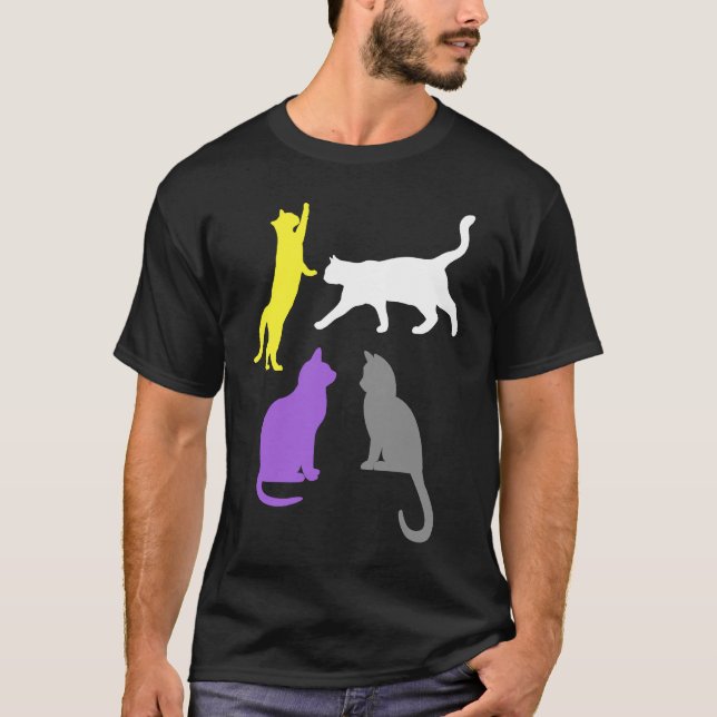 Nonbinary Non Binary Subtle Cats LGBTQ LGBT Cute N T-Shirt (Front)