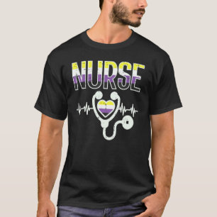Nonbinary Nurse Heart Heartbeat Stethoscope Enby P T-Shirt