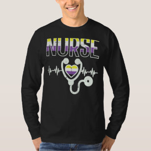 Nonbinary Nurse Heart Heartbeat Stethoscope Enby P T-Shirt