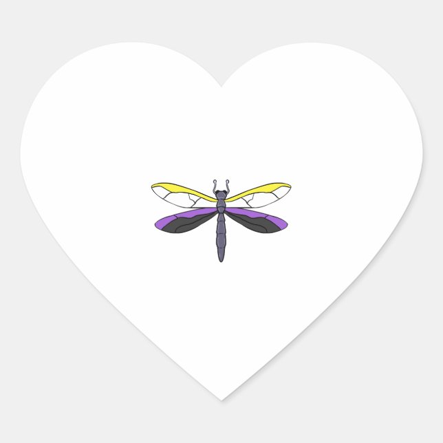 Nonbinary Pride Dragonfly Heart Sticker (Front)