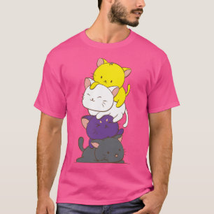 Nonbinary Pride Flag Kawaii Cats Cute Lgbtq Non-Bi T-Shirt
