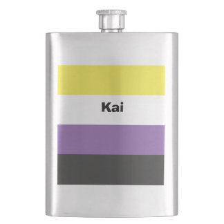 Nonbinary Pride Flag Name or Monogram Hip Flask