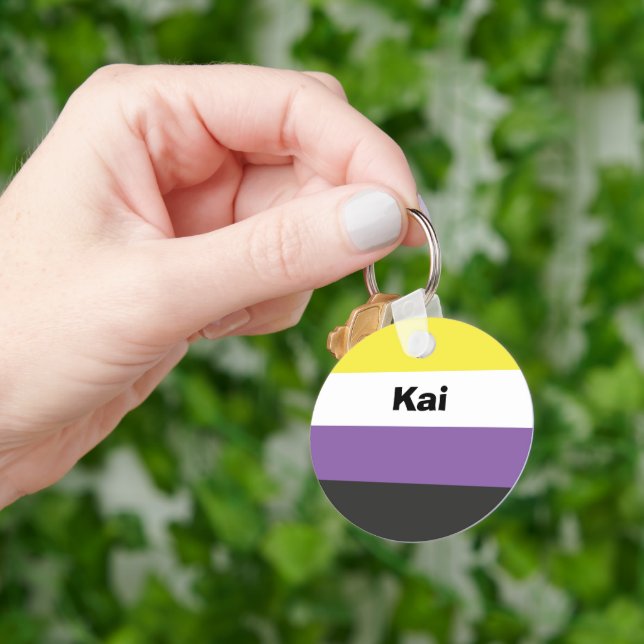 Nonbinary Pride Flag Name or Monogram Key Ring (Hand)