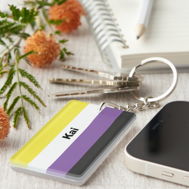 Nonbinary Pride Flag Name or Monogram Key Ring (Front Right)
