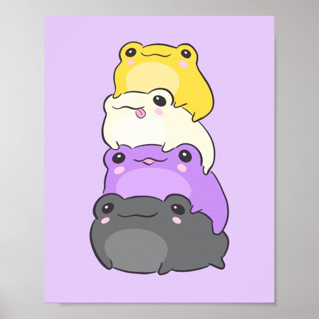 Nonbinary Pride Frog - Cute Kawaii Aesthetic Frog  Poster (Front)