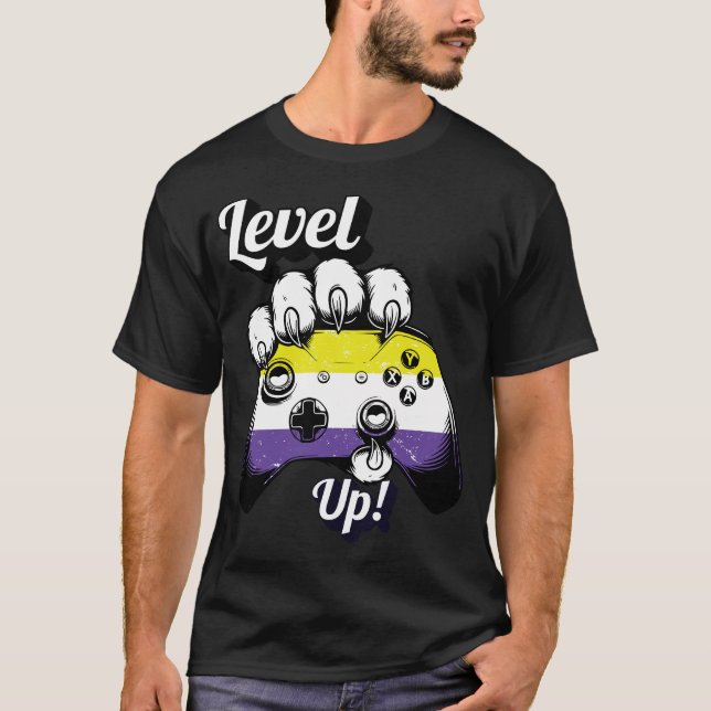 Nonbinary Pride Level Up Tiger Paw Controller Tee (Front)