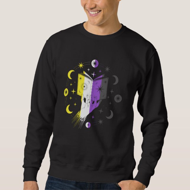 Nonbinary Pride Magic Book Non Binary LGBTQ Stars Sweatshirt (Front)