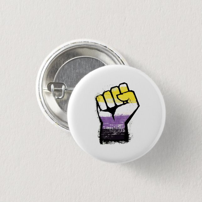 Nonbinary Pride Protest Fist 3 Cm Round Badge (Front & Back)
