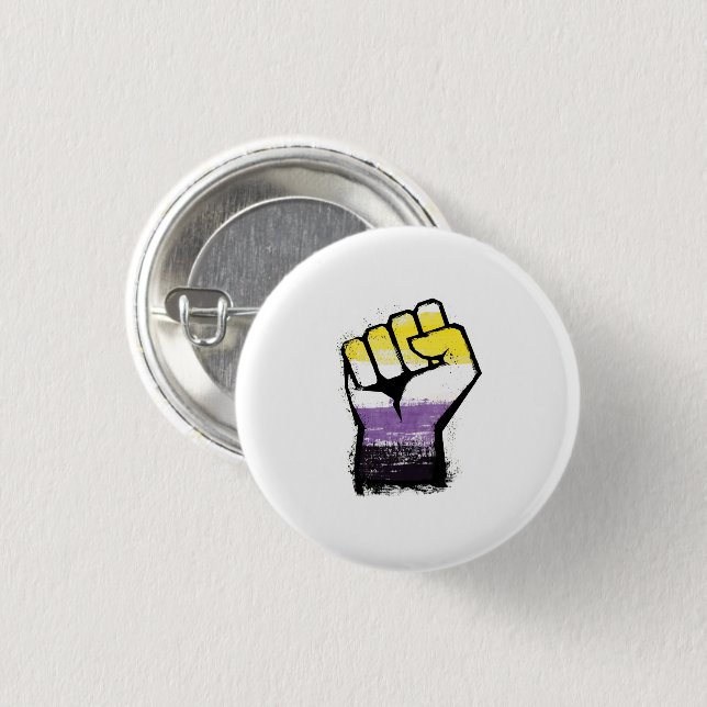 Nonbinary Pride Protest Fist 3 Cm Round Badge (Front & Back)