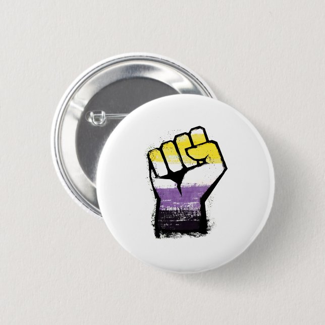 Nonbinary Pride Protest Fist 6 Cm Round Badge (Front & Back)