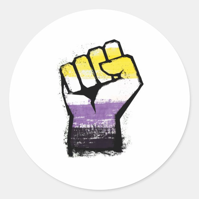 Nonbinary Pride Protest Fist Classic Round Sticker (Front)