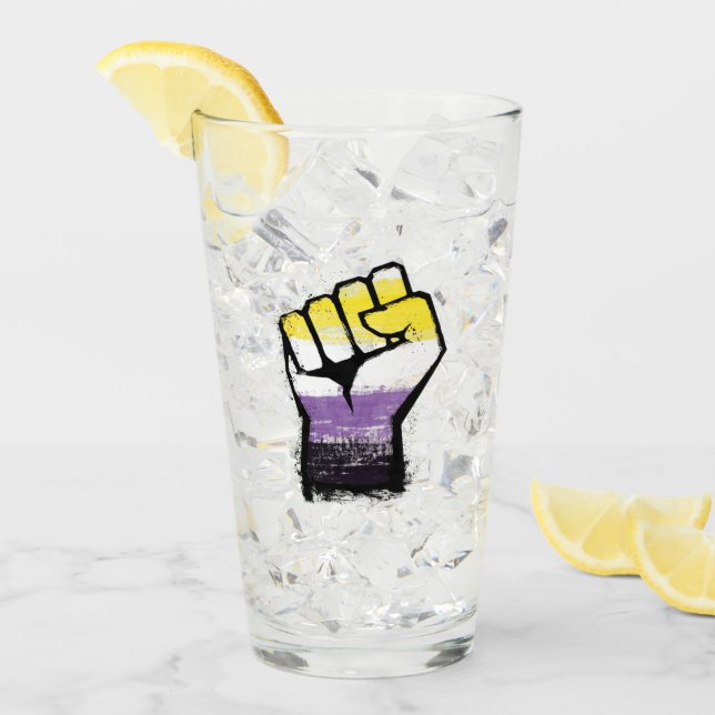 Nonbinary Pride Protest Fist Glass (Front Ice)