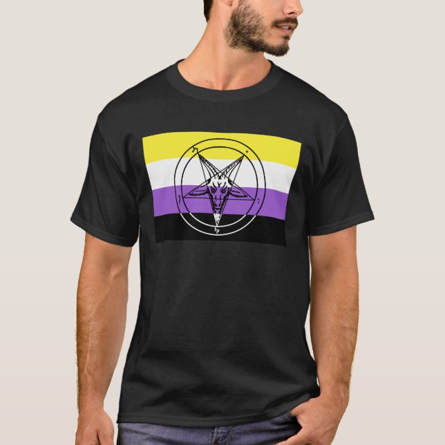 Nonbinary Pride Sigil of Baphomet T-Shirt (Front)