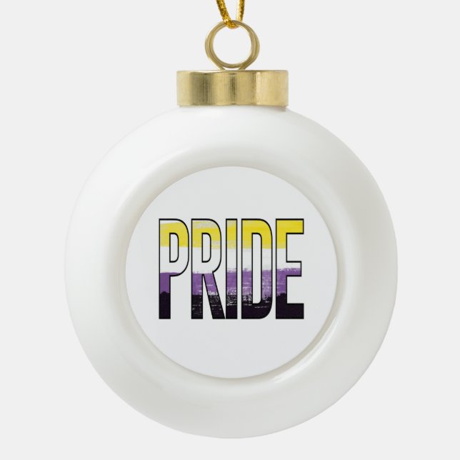 Nonbinary Pride Word Ceramic Ball Christmas Ornament (Front)
