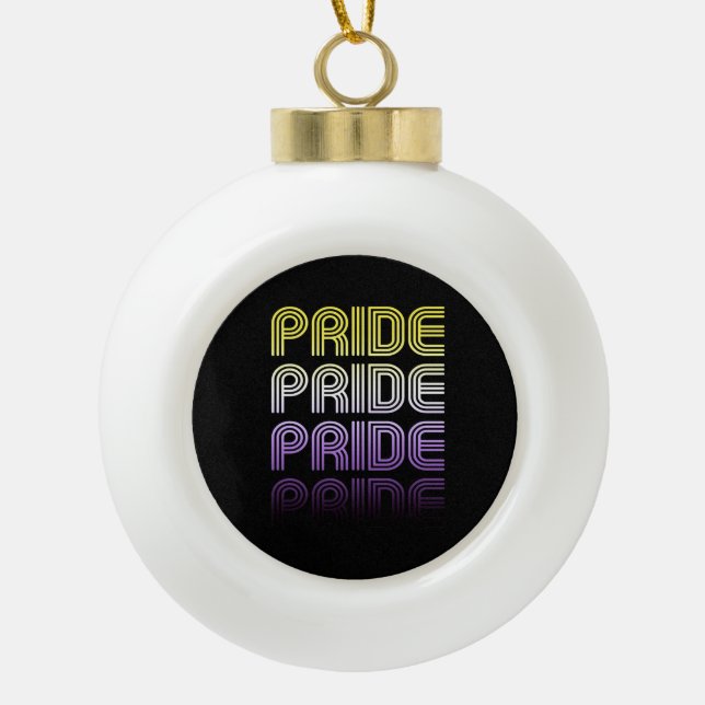 Nonbinary Retro Pride Ceramic Ball Christmas Ornament (Front)