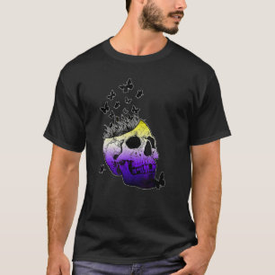 Nonbinary Skull Halloween Enby Pride Butterflies G T-Shirt