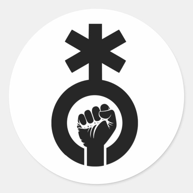 Nonbinary Symbol and Fist  Classic Round Sticker (Front)