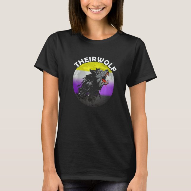 Nonbinary Theirwolf Nonbinary Pride LGBTQ Nonbinar T-Shirt (Front)