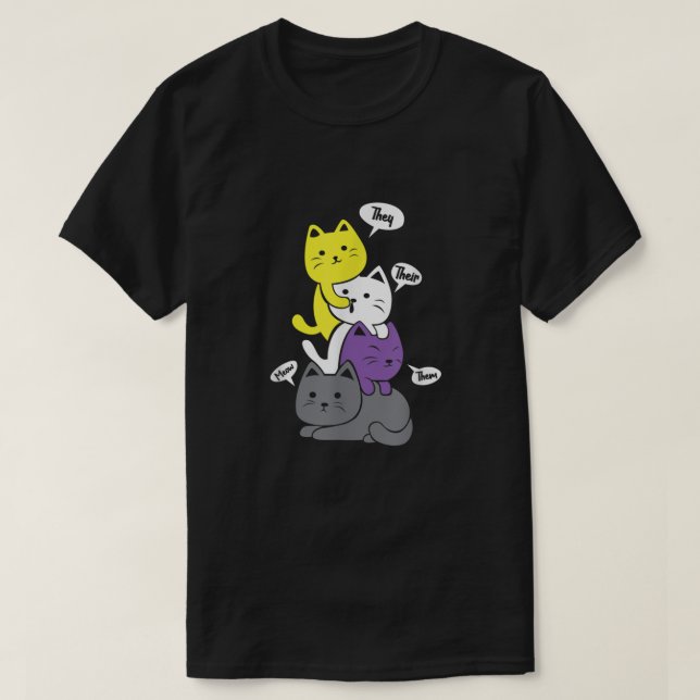 Nonbinary They Their Them Meow Cute Non Binary Fla T-Shirt (Design Front)