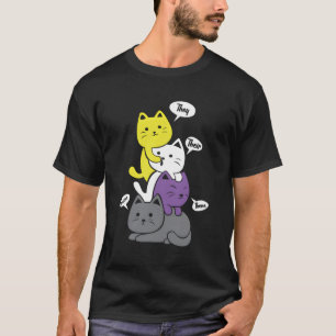 Nonbinary They Their Them Meow Non-Binary Flag Kaw T-Shirt