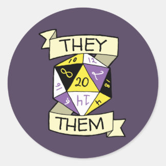 Nonbinary They Them Pronouns D20 Tabletop Dice Classic Round Sticker