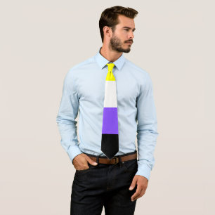 Nonbinary Yellow Purple Black White Stripped LGBT Tie