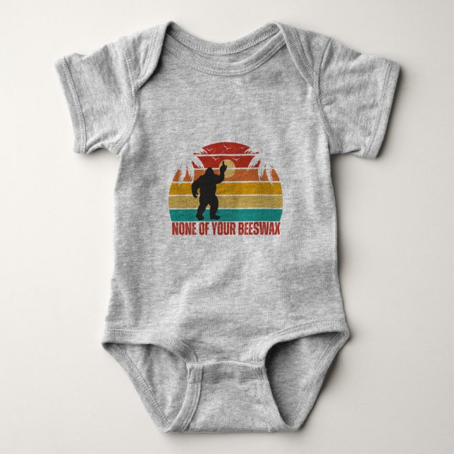 None Of Your Beeswax Bigfoot Middle Finger Grey Baby Bodysuit (Front)