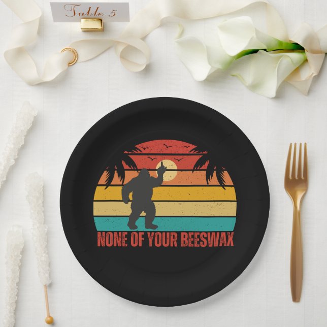 None Of Your Beeswax Bigfoot Middle Finger Paper Plate (Wedding)
