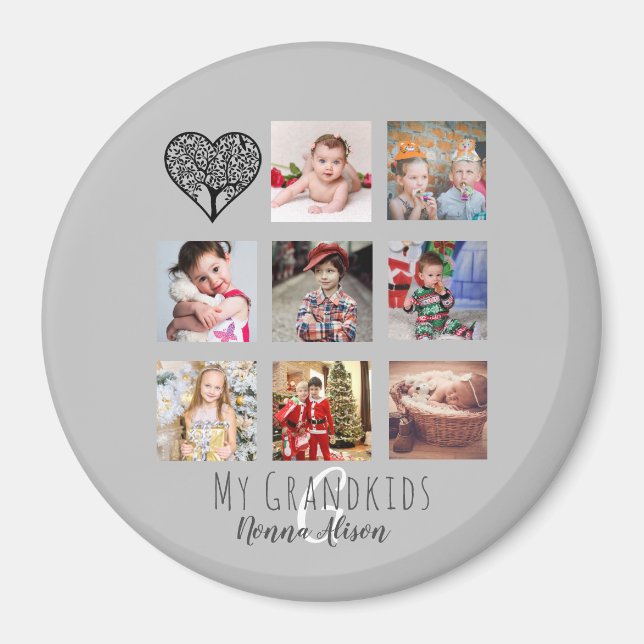 NONNA 8 x Photo Collage Grandchildren Family Tree Magnet (Front)