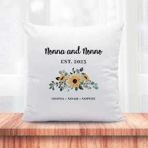 Nonna and Nonno Rustic Sunflower and Names Cushion
