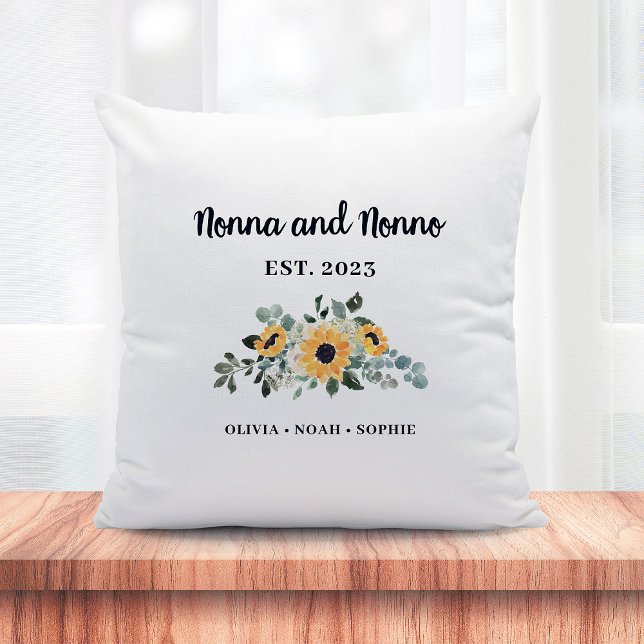 Nonna and Nonno | Rustic Sunflower and Names Cushion (An elegant, rustic keepsake pillow for your Nonna and Nonno)