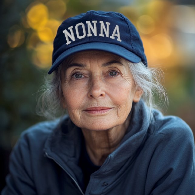 Nonna Arched Athletic Embroidered Hat (Nonna athletic arched embroidered text on navy baseball cap for Italian grandmother gift)