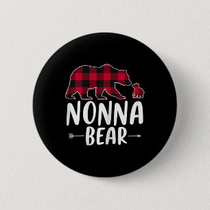 Nonna Bear Christmas Pajama Red Buffalo Plaid  6 Cm Round Badge