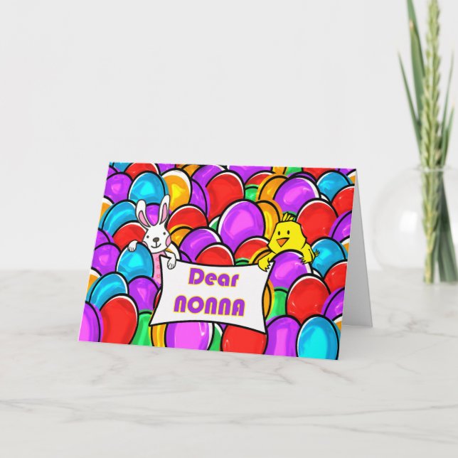 Nonna Easter with Colourful Eggs Bunny and Chick Card (Front)