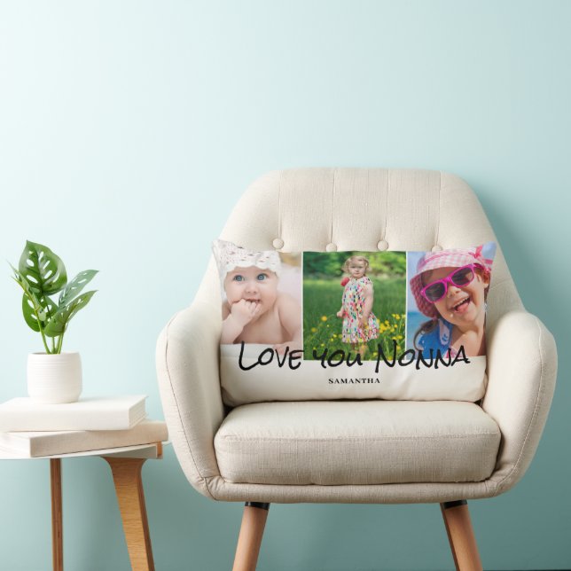 Nonna Grandmother 3 Photo Collage Lumbar Cushion (Chair)