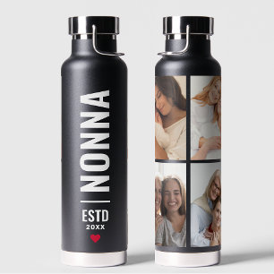 Nonna   Italian Grandma Custom Date 4 Photo Black Water Bottle