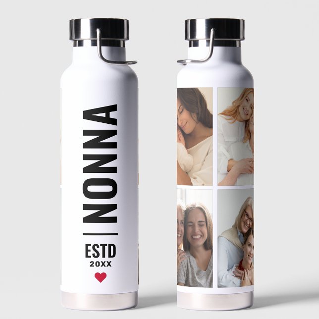 Nonna | Italian Grandma Custom Date 4 Photo Trendy Water Bottle (Creator Uploaded)