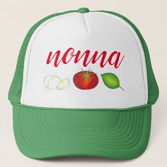 Nonna Mozzarella Tomato Basil Italian Kitchen Food Trucker Hat (Front)